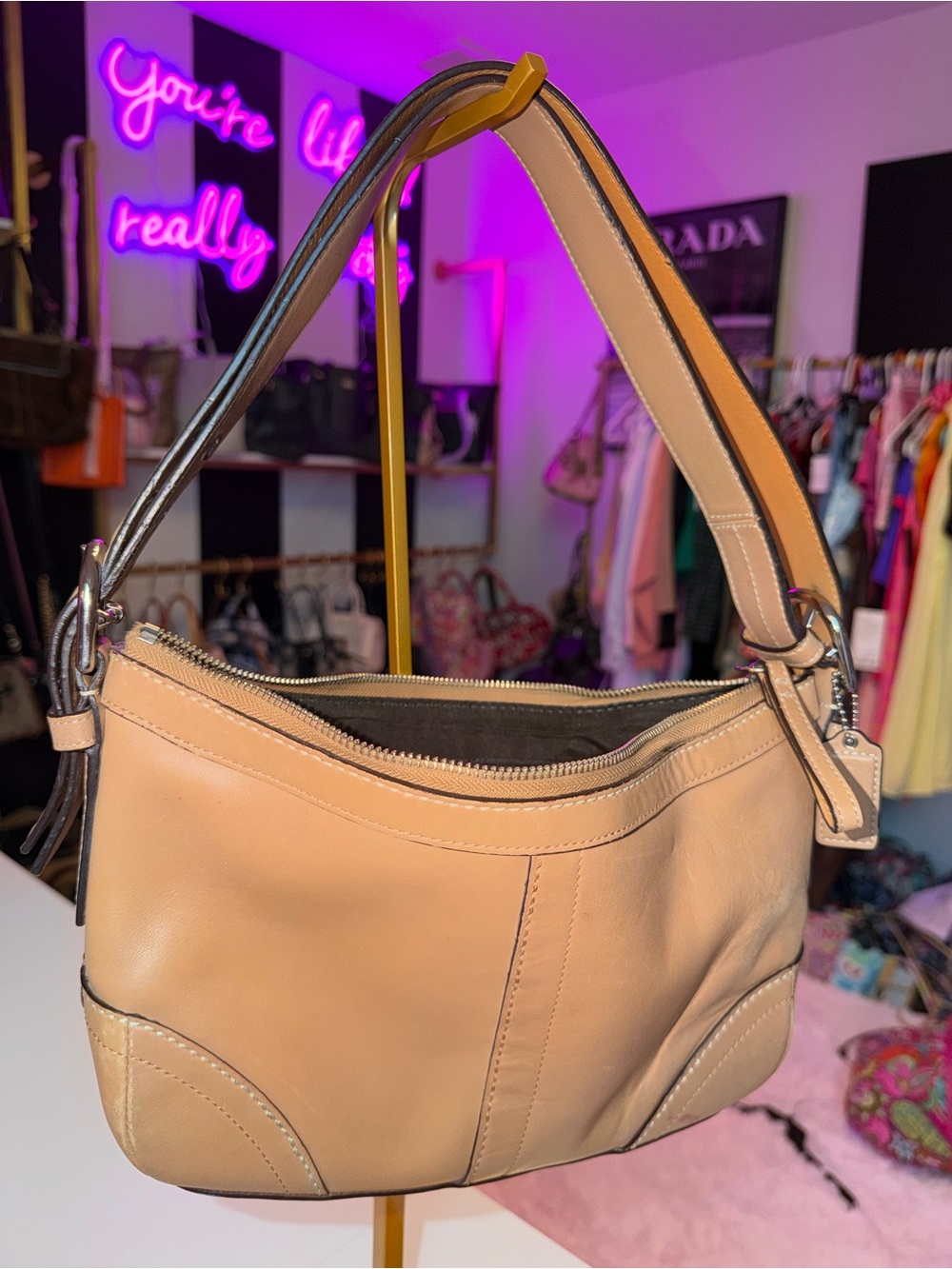 Coach Y2K Buckle Hobo Shoulder Bag Camel Glove Leather Slouchy Purse 14700
